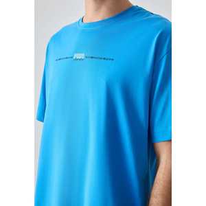 T-shirt pour homme 100% coton bleu pétrole, épais, doux, texturé, coupe ample avec motif imprimé - 88357, fabriqué en tissu jersey - Product Image 4