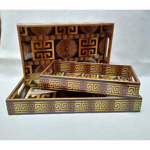 Tres bandejas de decoración de mesa de servicio de madera de piezas personalizadas Diseñador de madera Último juego de bandejas Rectangular Decoración para el hogar Bandeja de madera - Product Image 3