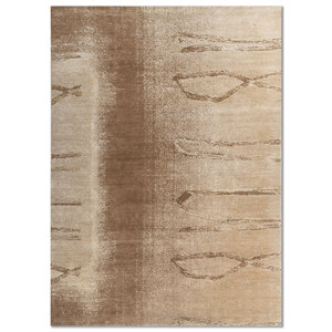 Alfombra de Lana y Seda Entropy Ivory Anudada a Mano AKWS-3035 para Sala de Estar, Pasillo, Diseño Abstracto Rectangular Tipo Rompecabezas para Adolescentes - Product Image 1