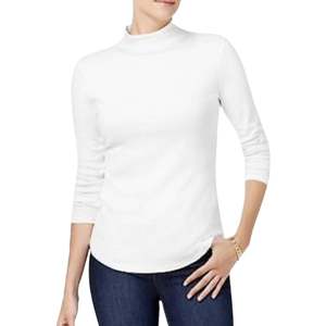 Maglia da donna in cotone a collo alto Charter Club, bianca, taglia media - Product Image 1