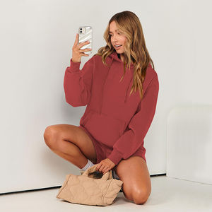 Sudadera con Capucha Holgada de Manga Larga para Mujer, Mezcla de Algodón Transpirable y Ecológica, Estilo Urbano Informal - Product Image 4