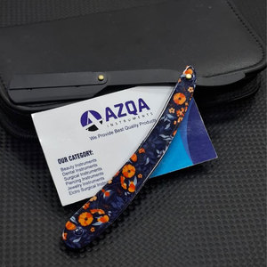 Navaja de Afeitar Profesional Plegable, Cuchillo de Afeitar para Barbería, Mango con Estampado Floral, Acero Inoxidable, Afeitado Manual en Húmedo - Product Image 2