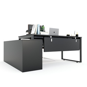 Escritorio Ejecutivo HBRT022 180x160cm, Diseño Minimalista Contemporáneo de Lujo, Sistema Rectangular Doble, Patas de Acero, Requiere Ensamblaje - Product Image 3