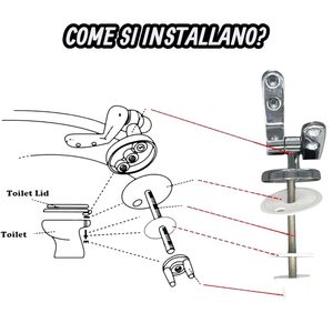 Kit Completo HM de Bisagras Universales para Asiento de Inodoro de Aleación de Zinc y Acero Inoxidable con Tornillos, Juntas y Liberación Rápida, Material MDF - Product Image 4