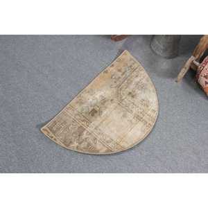 2.5x1.5 ft Round Vintage Rug, Turkish Rug, <b>Brown</b> Gray Floral <b>Wool</b> Rug - Product Image 4