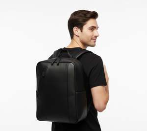 Sac à dos pour ordinateur portable en cuir véritable pour homme moderne, sac à dos de voyage d'affaires fin avec poches zippées - Product Image 5