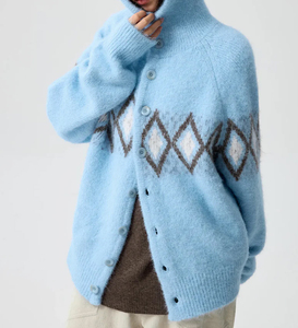 Sudadera con capucha de mohair con cremallera completa, logotipo personalizado, suéter de punto oversize, chaquetas para hombre, sudadera con capucha de mohair - Product Image 3