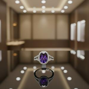 Bague de fiançailles en argent 925 faite à la main avec améthyste naturelle, pierre de naissance de février, coupe ovale, cadeau d'anniversaire de mariage, symbole chrétien - Product Image 2