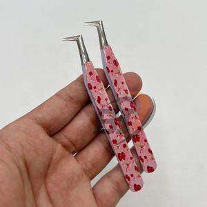 Pinzas para Pestañas de Acero Inoxidable con Punta Puntiaguda, Logotipo Grabado Personalizado, Pinzas para Extensión de Pestañas con Diseño de Cereza a 90 Grados - Product Image 5