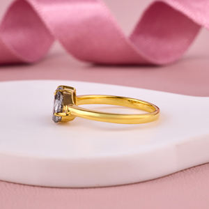 Bague de fiançailles et de mariage pour femme en or jaune 14 carats avec diamant de couleur fantaisie taille ovale Toi et Moi - Product Image 3