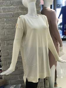 Femmes décontracté bleu surdimensionné modeste hauts automne hiver col rond tunique solide tricoté pull avec de longues manches amples - Product Image 4