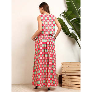 Ensemble coordonné DEEBACO pour femme, imprimé à carreaux et cœurs, veste longue à col en V avec jupe longue jusqu'aux chevilles, tenue de style western - Product Image 4