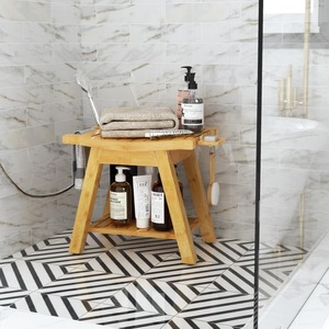 Artículo popular Asiento de Banco de ducha de bambú, taburete de spa de baño con estante de almacenamiento para piernas, silla de ducha de madera impermeable hecha en Vietnam - Product Image 3