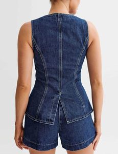 Conjunto de ropa de verano Two Street Denim Venta al por mayor Casual sin mangas Top pantalones cortos de cintura alta traje de mezclilla Paz para mujeres Nuevo diseño de desgaste - Product Image 3