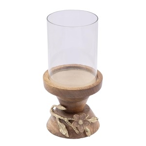 Porte-bougie en bois avec accent floral en métal, parfait pour la décoration intérieure, le style du rebord de fenêtre et l'usage décoratif quotidien - Product Image 3