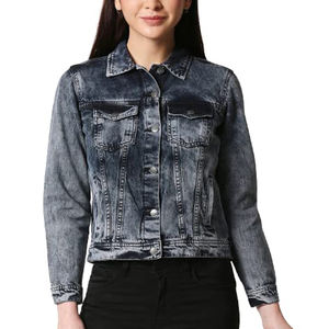 Chaqueta vaquera rasgada desgastada de alta calidad para mujer 2025 con patrón sólido de piel relleno de algodón precio al por mayor - Product Image 1