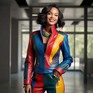 เสื้อแจ็กเก็ตหนัง PU สำหรับผู้หญิงเสื้อคลุมหนังมีกระเป๋าสไตล์สตรีทสไตล์แฟชั่น - Product Image 4