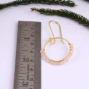 Boucles d'oreilles en argent sterling 925 avec plaqué or perles de quartz rose à la mode forme de crochet de pierres précieuses pour cadeau de mariage ou fête - Product Image 3