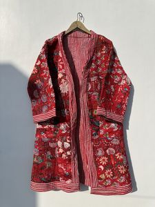 Hot Selling Indian Handmade Kantha Quilted Cotton Patchwork Long Winter Jacket for Women Autumn Season Robe <b>Belt</b> Finished - Product Image 2