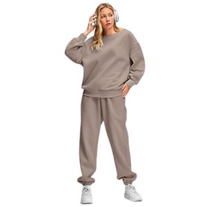 Pantalones de chándal holgados de 2 piezas de otoño e invierno personalizados para mujer, sudadera de gran tamaño, conjuntos de salón de invierno transpirables, tejido con bolsillos - Product Image 5