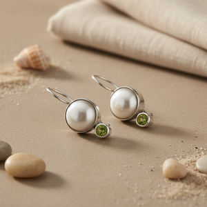 Boucles d'oreilles pendantes vintage en argent 925 avec perle et péridot pour femmes, plaquées or 18 carats, géométriques, or blanc, diamant comme pierre principale, cadeau de mariage - Product Image 2