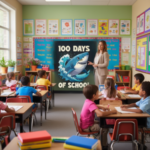 T-shirt promotionnel « 100 jours d'école » pour garçon, motif requin - Product Image 3