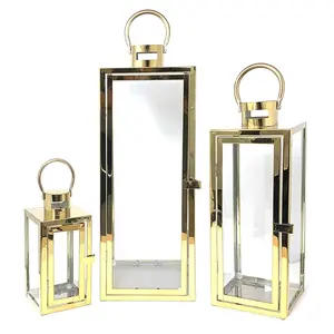 Thiết lập của Ba kim loại đèn Lồng hàng đầu bán handmade thiết kế người giữ ngọn nến tùy chỉnh kích thước và màu sắc sang trọng kim loại nến đèn lồng