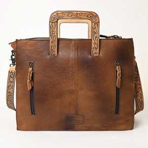 Wholesale Tan Curved Western Carving <b>Leather</b> Laptop Bag Most Popular Choice for <b>Shopping</b> Handbags - Product Image 5