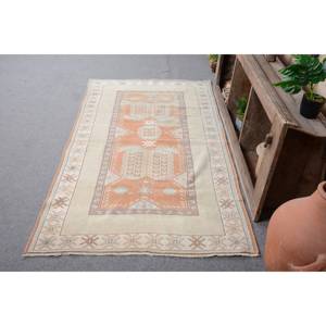 Tapis turc vintage 3.9x7.1ft Orange Beige tissage plat laine Patchwork motif pour salon couloir décorations support en Latex - Product Image 1