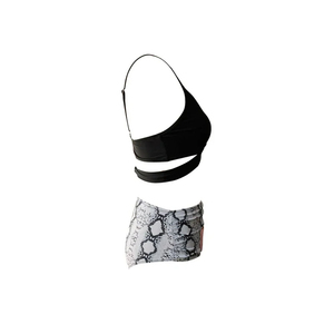 Ensemble bikini deux pièces pour femme, haut croisé à licou, bas taille haute imprimé serpent, maillot de bain extensible en spandex et polyester - Product Image 2