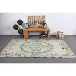 Alfombra de lana azul verde vintage, alfombra clásica de 4,1x8,2 pies, área grande, patrón de pasillo rectangular turco, algas marinas para sala de estar - Product Image 3