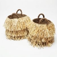 Panier de rangement moderne en sisal et écorce de bananier naturelle, écologique, avec poignée en raphia à franges superposées, pot de fleurs décoratif pour la maison