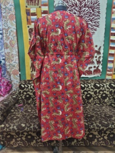 100% Cotton Indian Block Tiger Printed Long <b>Kaftan</b> Dress <b>for</b> Women Casual Summer Ethnic <b>Beach</b> Outfit Plus Size Natural - Product Image 4