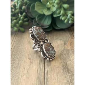 <b>Turquoise</b> Sterling Silver <b>Ring</b> Size 7.25-Oval Cut Bezel Set Animal Pattern Rhodium Plated Everyday Gift - Product Image 3