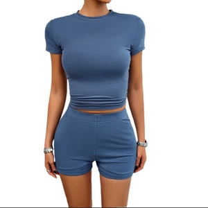 Nueva moda, venta al por mayor, ropa informal de verano, pantalones cortos transpirables de talla grande y Camiseta corta, conjunto de 2 piezas de algodón 100% para mujer - Product Image 2