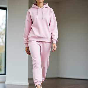 Women's Custom Sports Jogger Hoodie Sweatpants Set Heavyweight <b>Tracksuit</b> with Front Logo Wholesale Available - Product Image 1