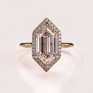 Elegancia estilo Vintage oro rosa hexágono Moissanite diamante Halo Anillo Para Boda compromiso fiesta o aniversario joyería - Product Image 1