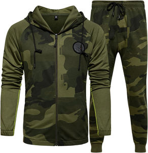 Conjunto Deportivo de 2 Piezas para Hombre, Estilo Vintage Desgastado, con Logotipo Personalizado, de Algodón y Nailon, con Capucha y Pantalones Jogger, Diseño de Camuflaje para Caza - Product Image 1