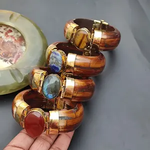 Oro multi metálico genuino Natural cuerno de búfalo hueso resina lacado pulseras cuerno brazalete pulsera regalo mujer brazalete regalo - Product Image 3