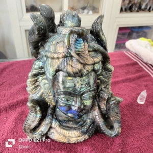 Hand Carved Labradorite Shiva Idol Figurine Buddha Theme Crystal Decoration <b>Art</b> Collectible Relief Sculpture - Product Image 5