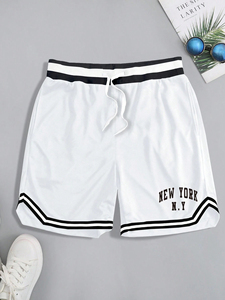 Shorts de basketball et de plage respirants pour hommes en polyester/coton avec cordon de serrage, personnalisables, vente en gros - Product Image 4