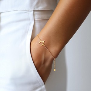 925 Sterling <b>Silver</b> 18K Gold Vermeil Minimalist Christian Petite Wishbone Chain <b>Bracelet</b> Handmade Bridesmaid Gifts Adjustable - Product Image 5