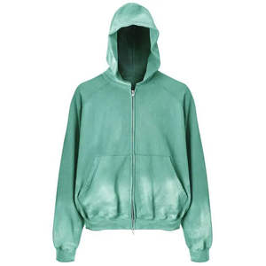 Sudadera con capucha desgastada de gran tamaño Vintage Unisex bordado personalizado 3D francés Terry lavado con ácido cremallera venta al por mayor invierno personalizado - Product Image 1