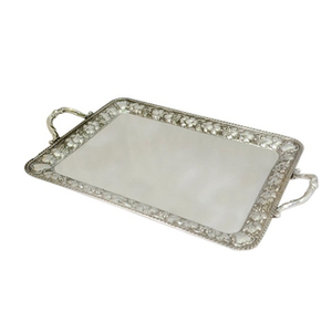 Modern Silver Metal Serving <b>Tray</b> Perfect for Elegant Table Settings and Serving Snacks or <b>Drinks</b> - Product Image 4