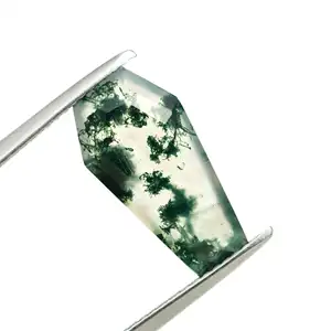 Piedra preciosa suelta de ágata de musgo verde con forma de ataúd de corte brillante Natural 100% para hacer joyas, piedra de ágata de musgo, tamaño calibrado OEM - Product Image 1