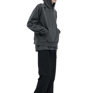 Hoodies personnalisés hip hop Streetwear Hole 100% coton lourd surdimensionné Old Wash Pullover Hole en détresse sweat à capuche vintage pour hommes - Product Image 3