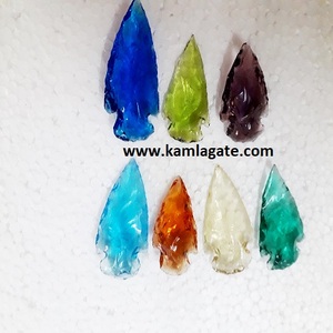Pierre verre pointe de flèche pierres précieuses artisanat couleurs assorties obsidienne agate et pointes de flèches en verre tricotées à la main styles de mascotte en gros - Product Image 6