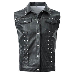 Gilet pour homme en faux cuir à rivets nouvelle tendance Gilet punk clouté pour fête Gilet sans manches pour homme - Product Image 1