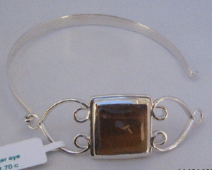 Shah Gems' Natural Tiger Eye Bracelet for <b>Men</b> & Women 925 Sterling <b>Silver</b> with 18K Gold Plating Charm <b>Bangles</b> - Product Image 1