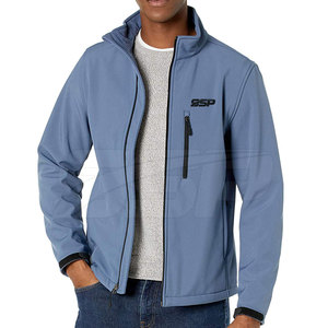 Veste Softshell d'hiver pour hommes Couleur solide Fermeture à glissière complète Col montant Logo avant Respirant Coupe-vent - Product Image 1